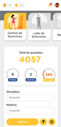 Exercise center with performance stats